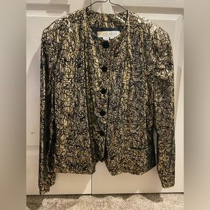 Vintage Chaus Size 12 Black & Gold Long Sleeve Blouse W/Shoulder Pads